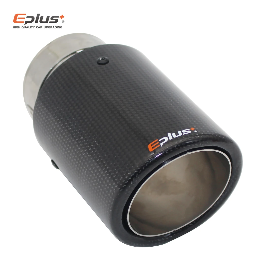 

EPLUS Car Glossy Carbon Fiber Exhaust System Muffler Tip Universal Straight Stainless Silver Mufflers Multi-Size For Akrapovic