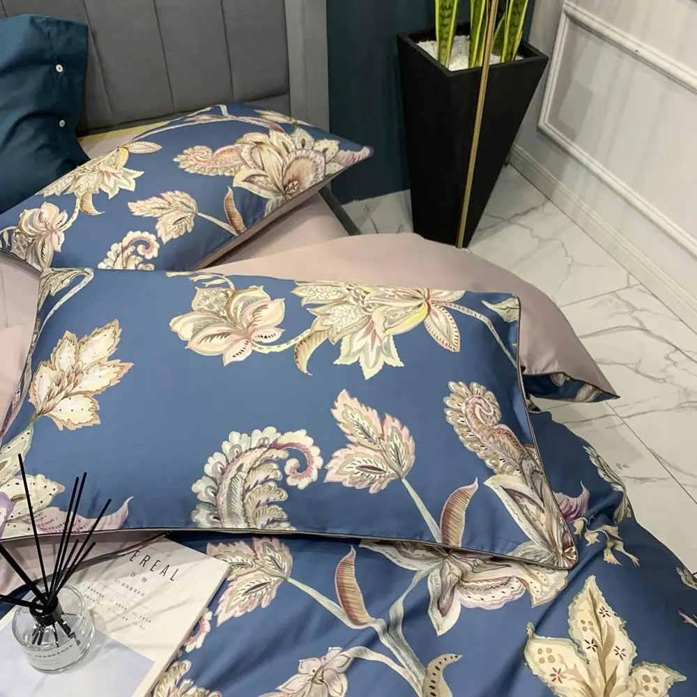 Постельное белье Papa &amp Mima из египетского хлопка с богемными цветами синего цвета