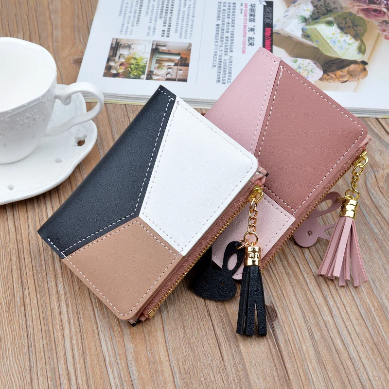 

Geometric Women Cute Pink Wallets Pocket Purse Card Holder Patchwork Wallet Lady Female Fashion Short Coin Burse Money Bag
