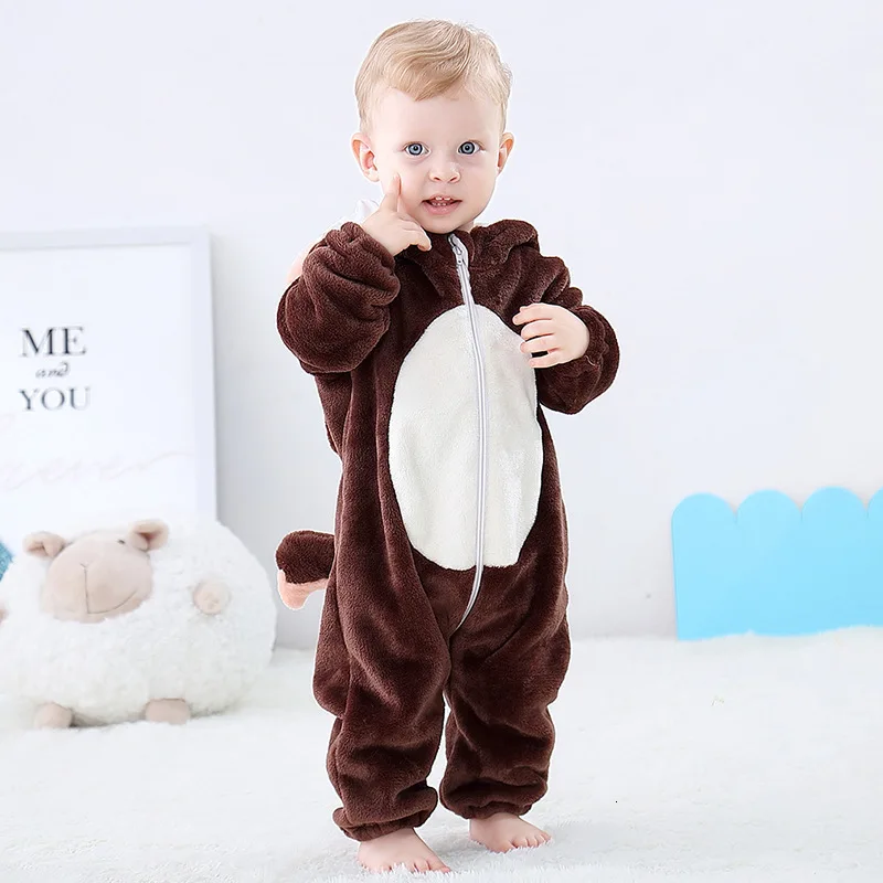 Baby Clothes cartoon animal Ins Children Pajamas Flannel Climb Cartoon Suit warm hooded tops |