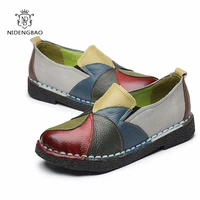 2021 new womens ladies female woman mother shoes flats genuine leather loafers mixed colorful non slip on plus size 35 42