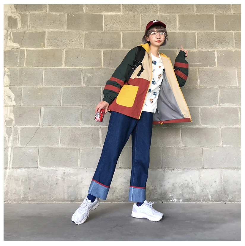 Harajuku Для женщин куртка с капюшоном, Новая Осенняя мода, Цвет одинаковая тонкое пальто подойдет для девочек-подростков Свободная куртка