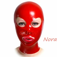 natural latex red mask hood for women cosplay costumes fetish cosplay mask back zipper club wear