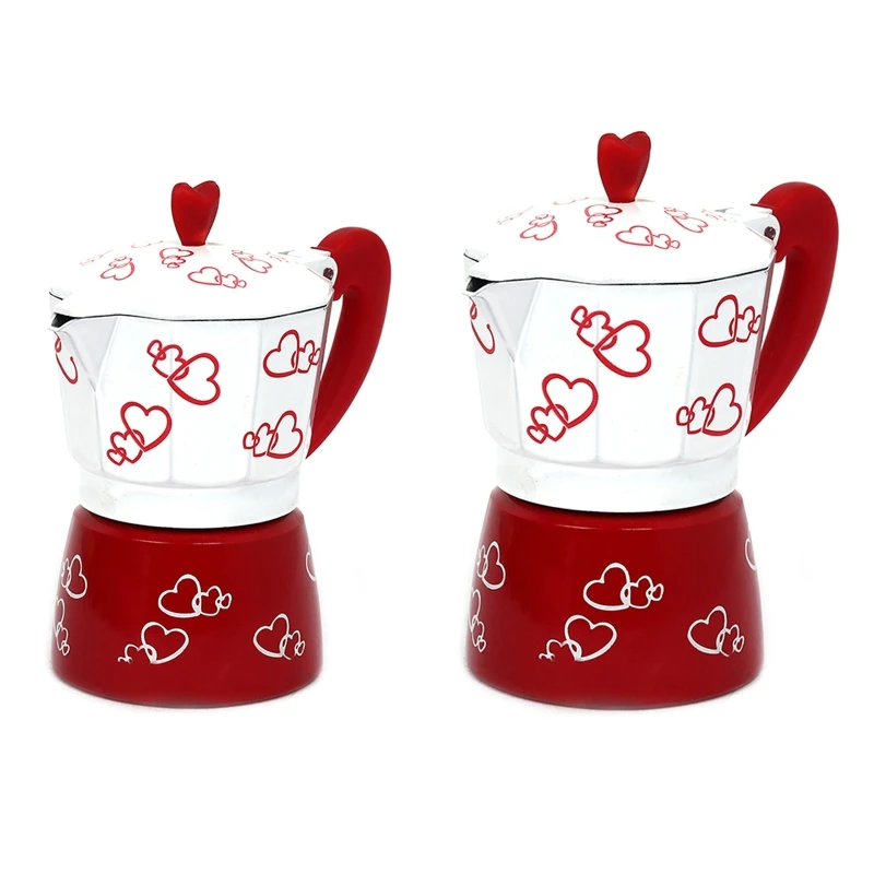 

Red Heart Printed Coffee Maker Aluminum Alloy Moka Pot Espresso Mocha Latte Percolator Filter Cafetera for Kitchen