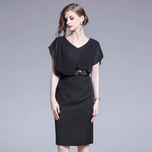

Women Summer Elegant Office Dress Festa Female Fashion Pencil Party Robe Femme Vintage Empire Designer Chiffon Lady Vestidos