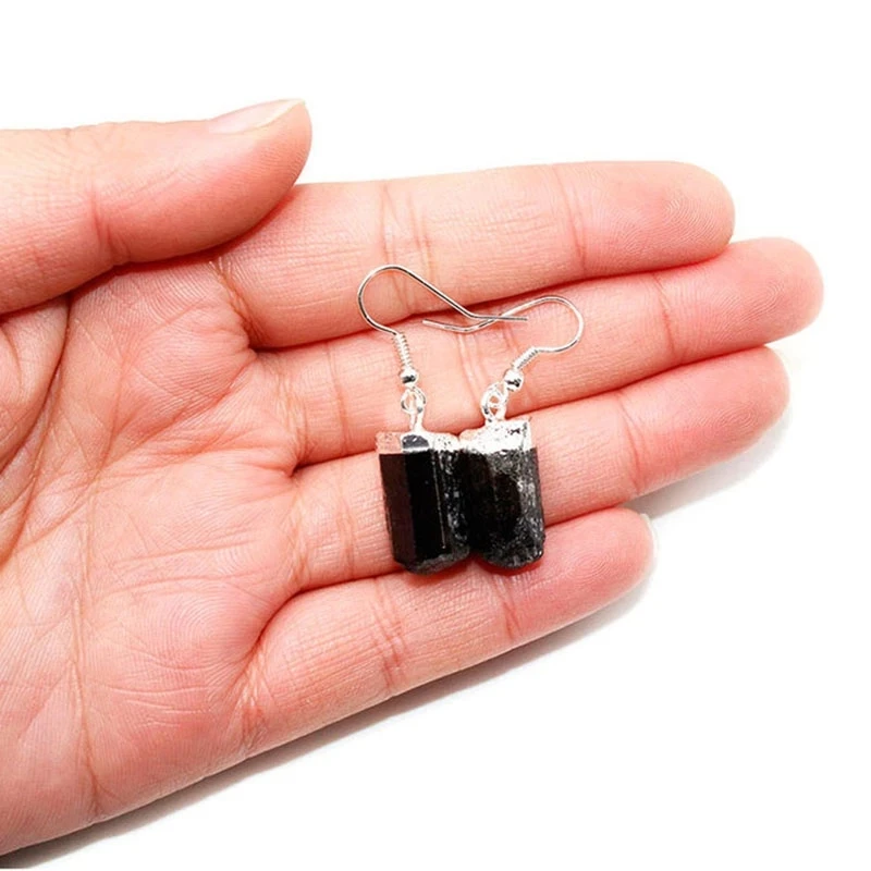 

Irregular Primary Color Black Tourmaline Natural Stone Dangle Earrings Crystal Quartz Reiki Drop Earrings For Women Jewelry