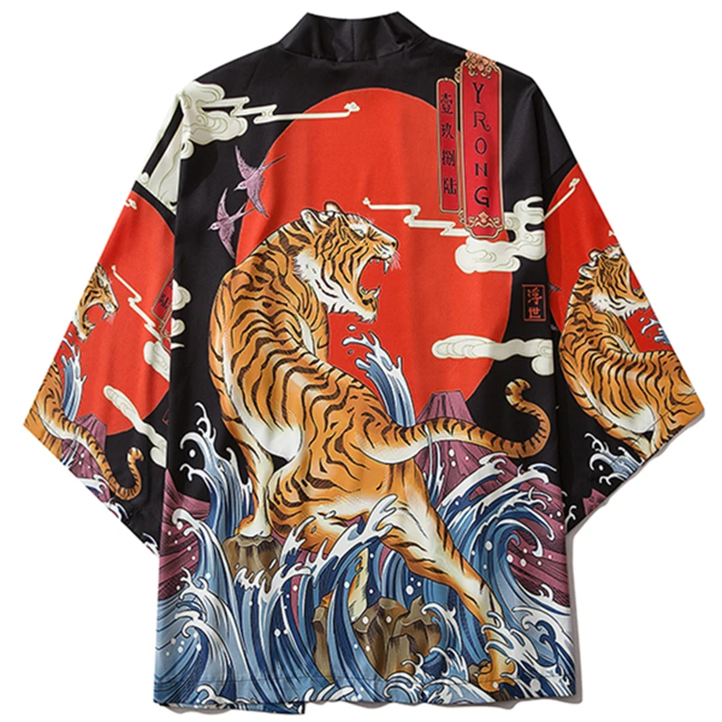 

Improved Japanese Kimono Cardigan Summer Loose Chinese Style Tiger Shirt Yukata Haori Retro Mens Women Asian Costumes