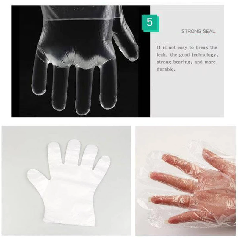 

100Pcs Disposable Gloves One-off Plastic Glove Clear Waterproof Gloves for Industrial Restaurant Housework Cleaning Baking Glove