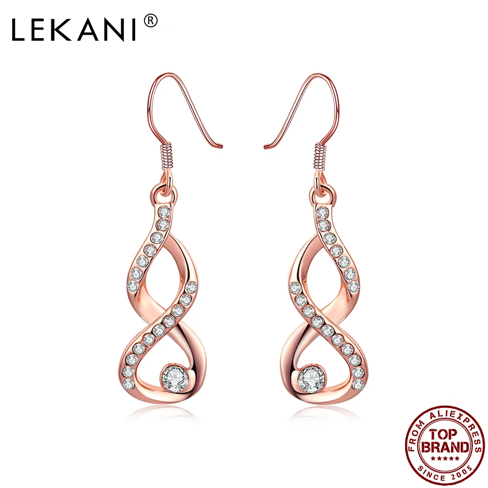

LEKANI Rose Gold Drop Earrings For Women Full Czech Drill Earring 8 Shape Romantic Birthday Fashion Jewelry Gift Give Friend