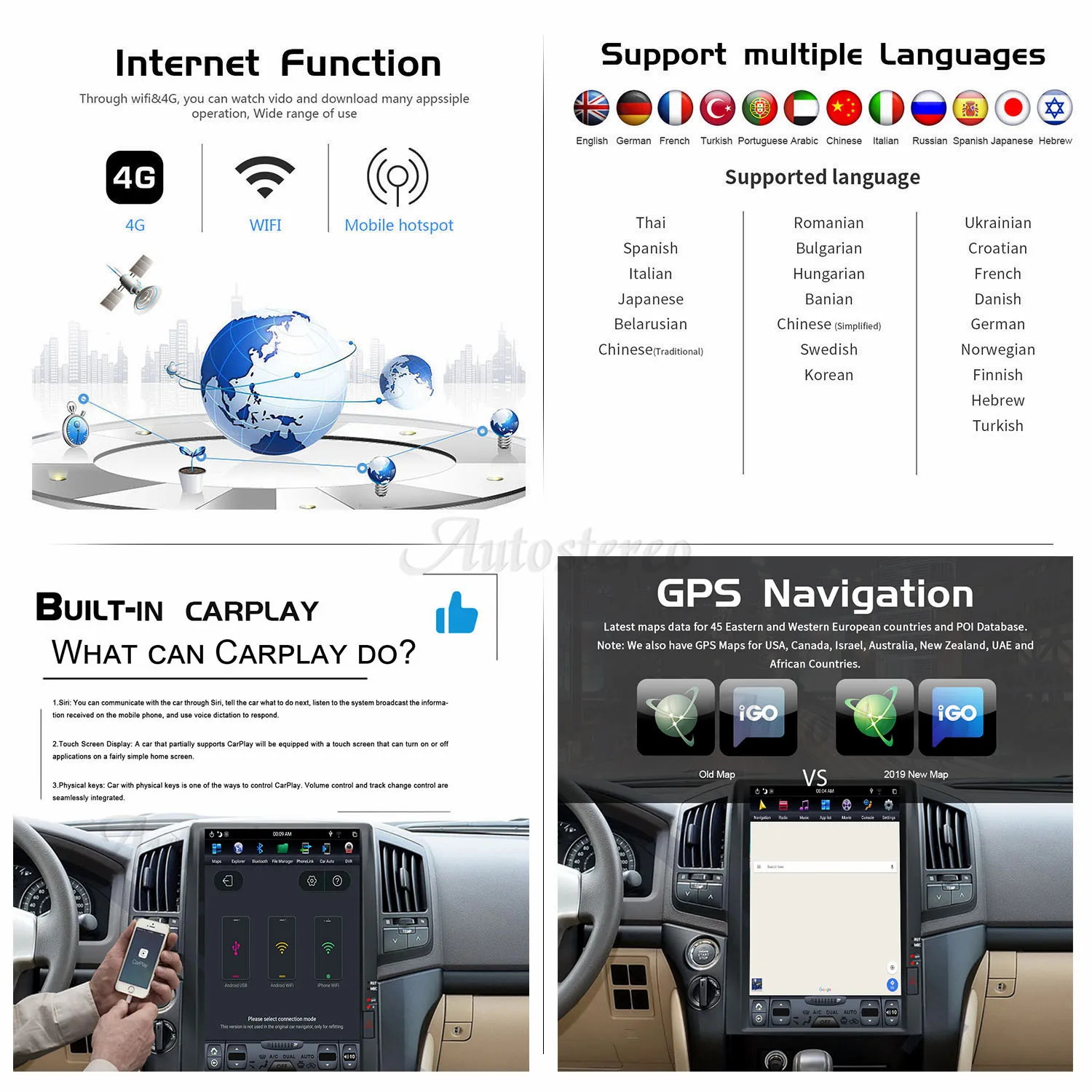 Aotsr Tesla 16“ Vertical screen Android 8.1 Car DVD Multimedia player GPS Navigation For Toyota Land Cruiser LC 200 2008
