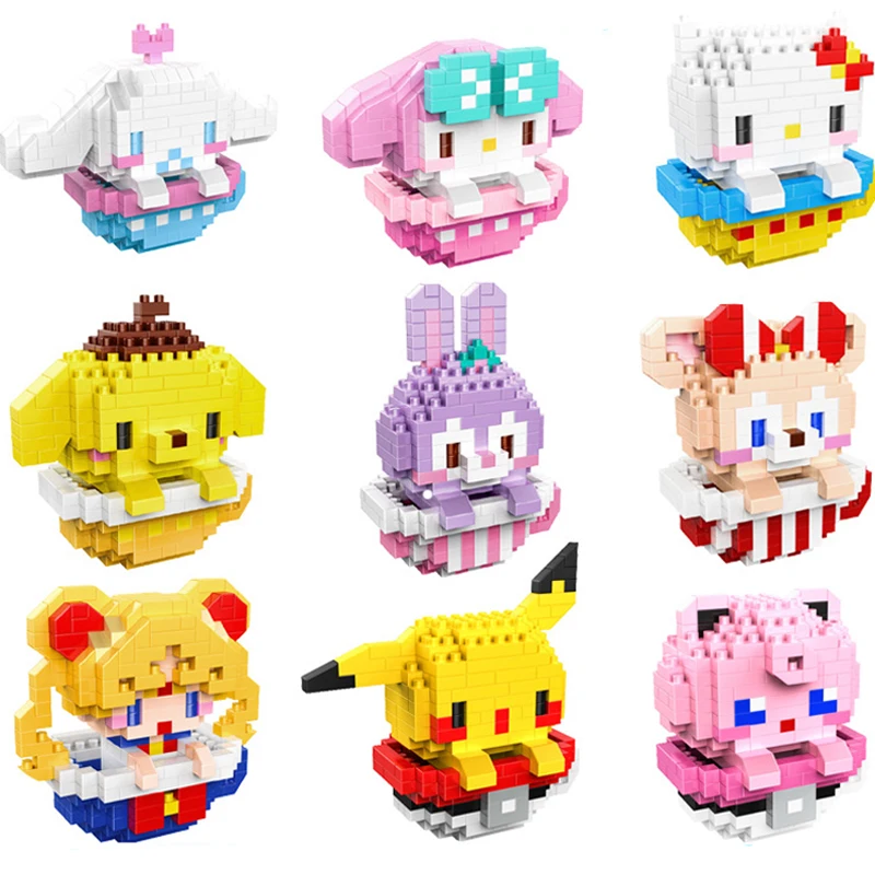 Kawaii Sanriod маленькие строительные блоки мультфильм Kuromi My Melody Cinnamoroll Kt модель