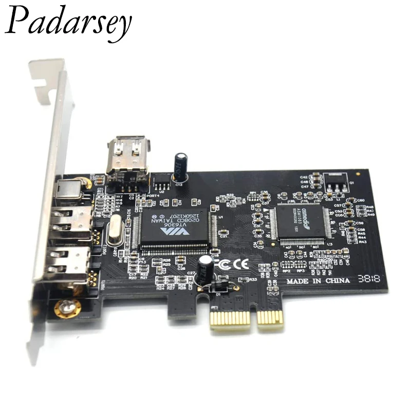 Padarsey PCIe 3 порта 1394A Firewire плата расширения PCI Express (1X) к внешнему контроллеру