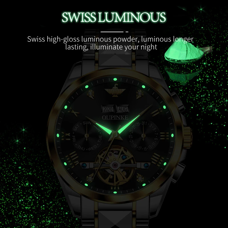 

OUPINKE Men Automatic Watch Sapphire Crystal Luxury Mechanical Wristwatch Waterproof Tungsten Steel Watch Men relogio masculino