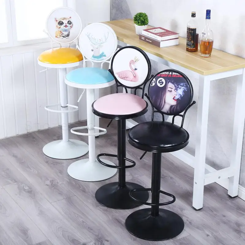 Bar Chair Lifting Rotary Backrest Household High-footed Stool Front-desk Retro-vintage Simple Fashion |