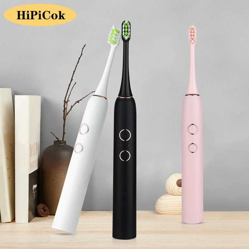 

HiPiCok Sonic Electric Toothbrush Waterproof USB Rechargeable Automatic 12 Mode Ultrasonic Electric Tooth Brush Replacement Head