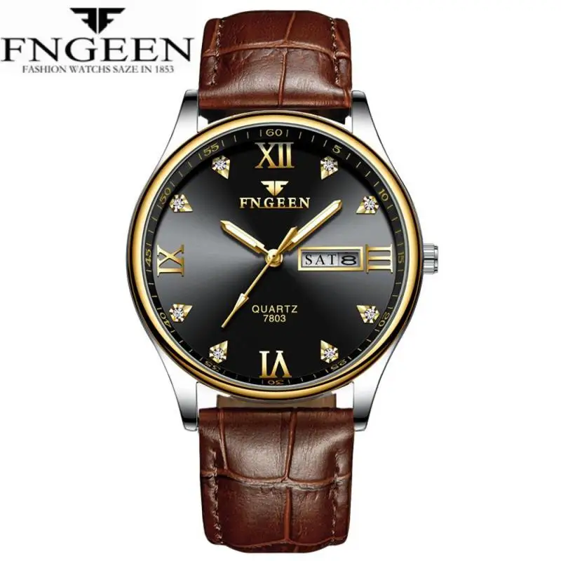 Часы мужские кварцевые в деловом стиле с отображением даты и недели|Кварцевые