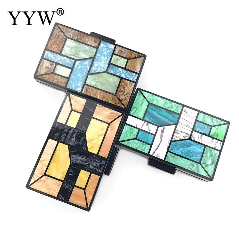 

Mix Chains Clutch Bag Women Runway Trends Futurism Evening Bags Purses Clutch Designer Wallet Acrylic Shoulders Party Handbag