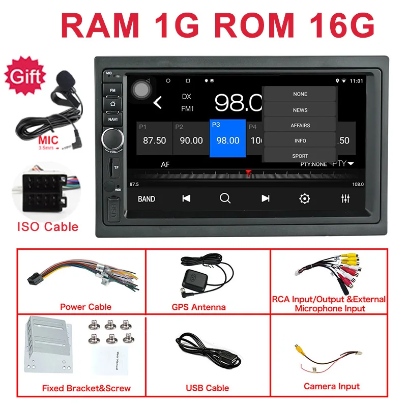1G 16G ISO MIC 2GB+ 32G 2Din Android 8,1 автомобильный мультимедийный плеер универсальное Радио Стерео " 1024x600 gps Bluetooth зеркальное соединение OBD FM RDS видео выход - Цвет: 1G 16G ISO MIC