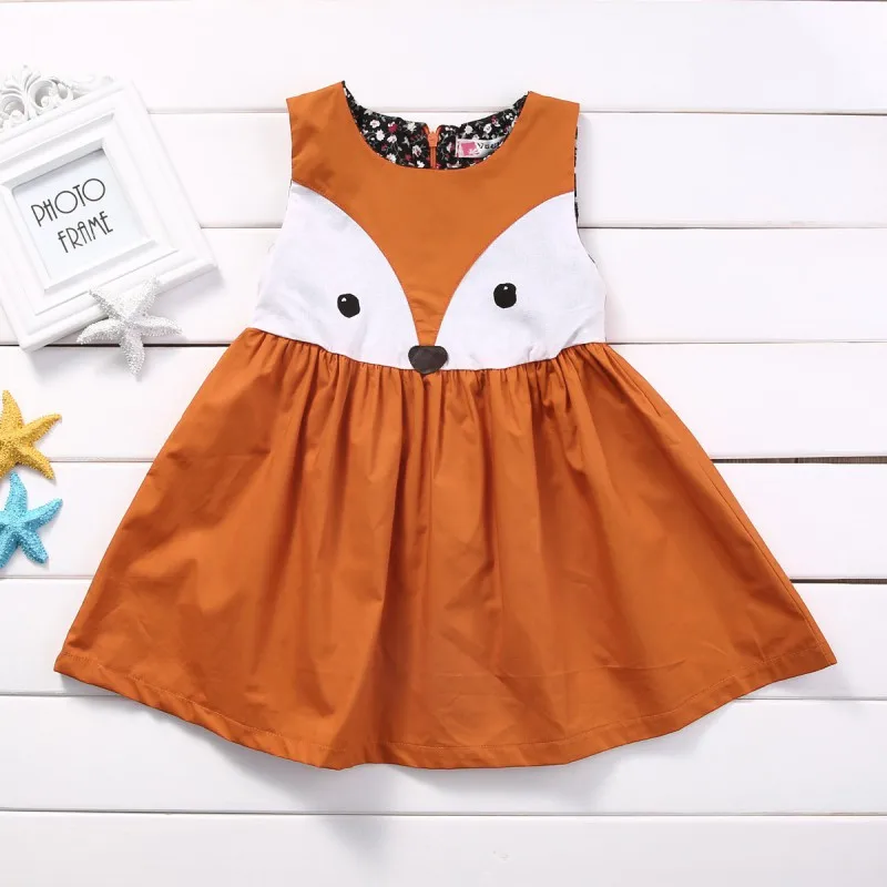 Kids Baby Girls Summer Dress Sleeveless Orange Cute Cartoon Back Zipper Fox Fancy Princess Party Tulle Tutu Dresses | Детская одежда и