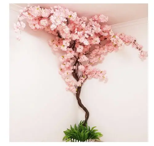 Artificial Cherry tree Vine Fake Cherry Blossom Flower Branch Sakura Tree Stem for Event Wedding Tree Deco Artificial Decorative