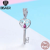heart key real 925 sterling silver key of heart charms crystal cz pendant beads fit for bracelets diy jewelry making ecc791