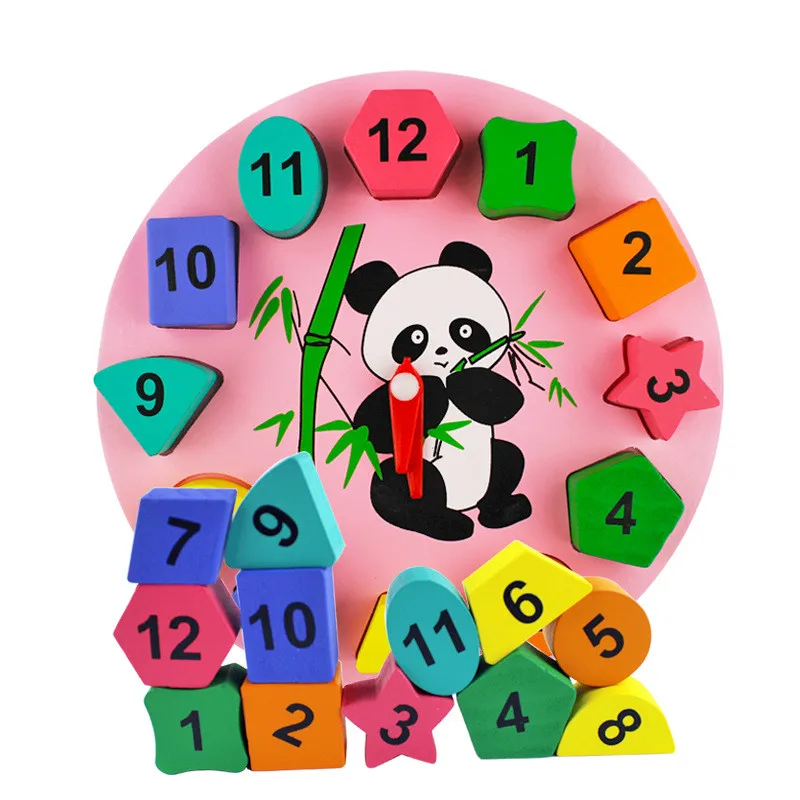 

Wooden Digital Shape Clock Children's Educational Intelligence Cognitive Parent-child Cartoon Panda Pairing Teaching Aids Toy