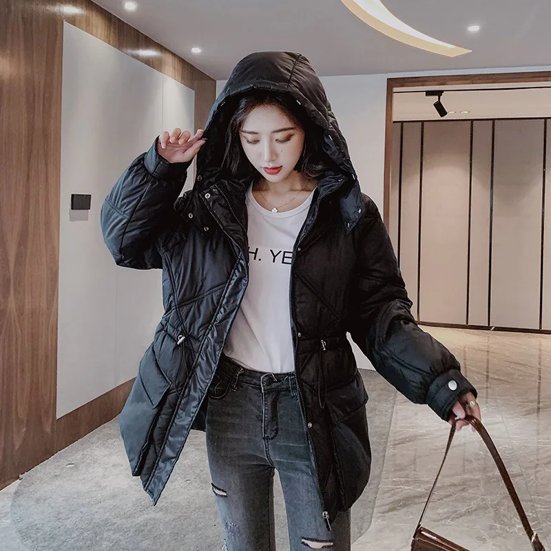 

Mid-length cotton-padded jacket women's winter new Korean style slim down cotton-padded jacket fashion hooded bright bread coat