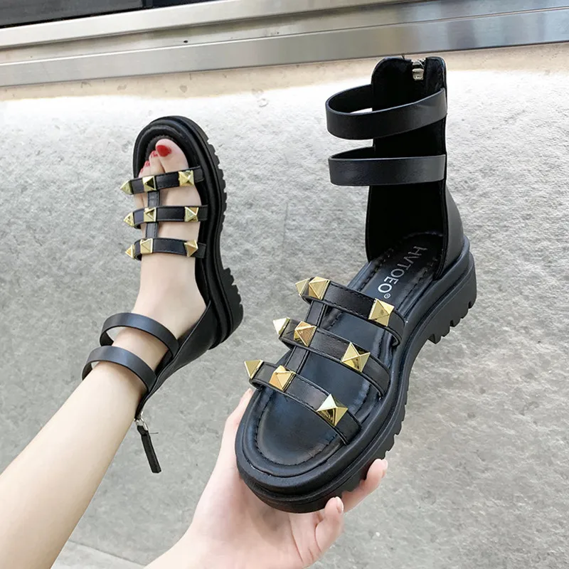 

Beige Heeled Sandals Clear Shoes Muffins shoe 2021 Women's All-Match Clogs Wedge Med Black Flat Thick Gladiator Comfort New Summ