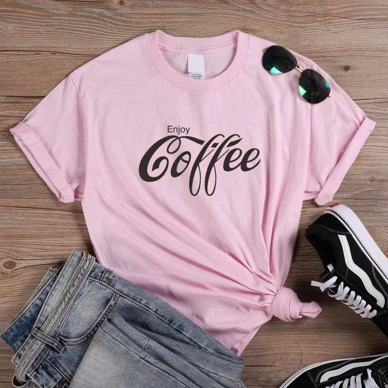 Женская футболка ONSEME с надписью Enjoy Coffee базовая хлопковая уличная одежда принтом