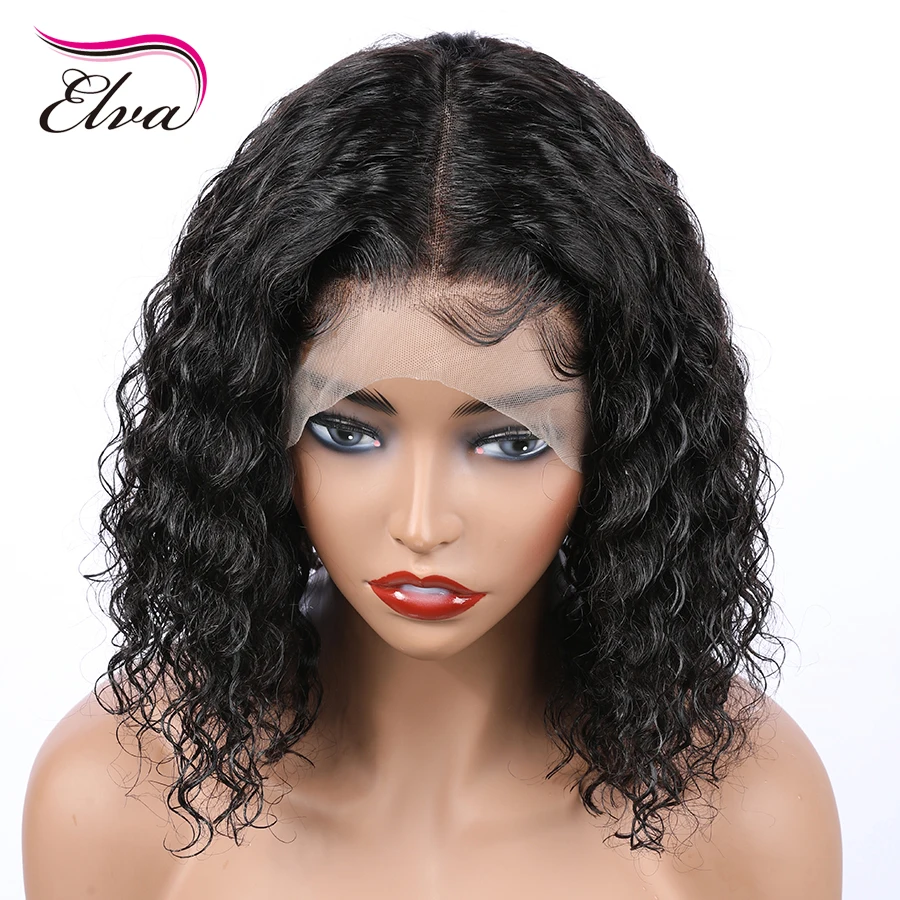 Elva волосы 150% короткий Боб кудрявые 13х6 кружева фронта человеческих волос парики
