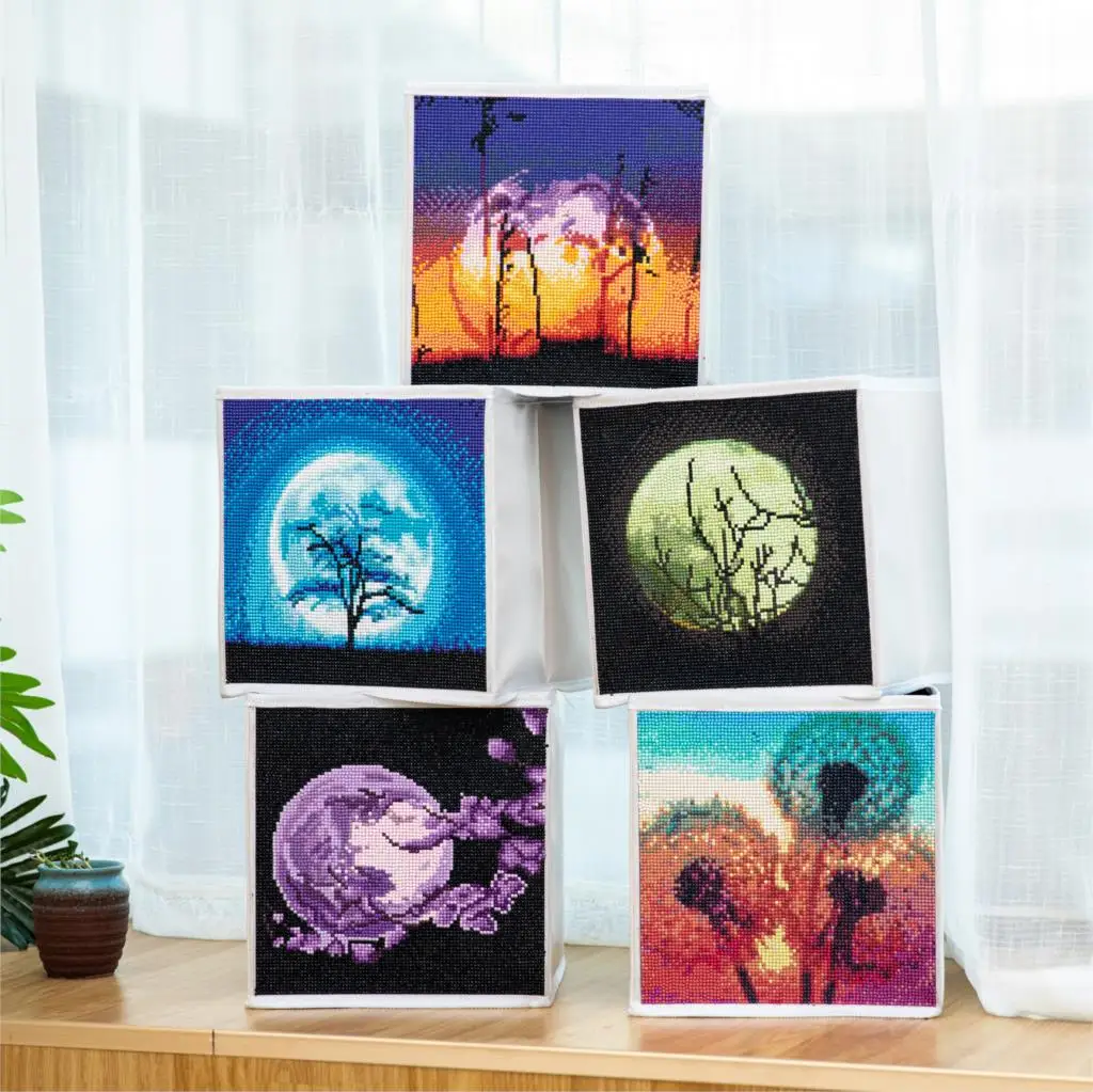 

Full Drill Cross Stitch Embroidery Diamond Art DIY Diamond Painting Storage Box Dandelion moon Case Foldable