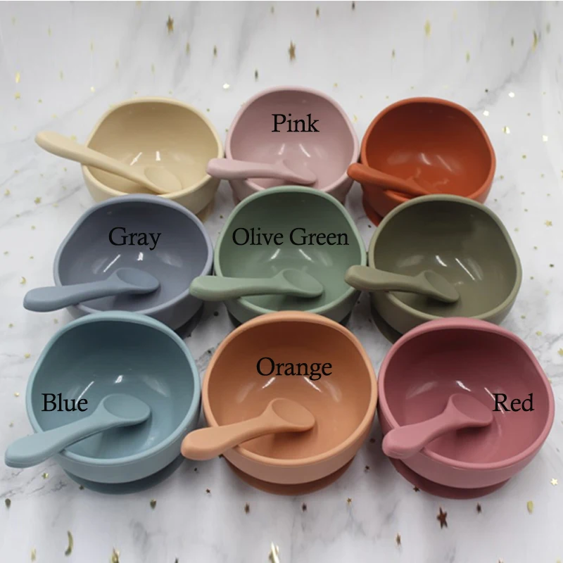 

1set Silicone Bowl Tableware Waterproof Spoon Non-Slip Crockery BPA Free Silicone Dishes for Baby Bowl Baby Plate