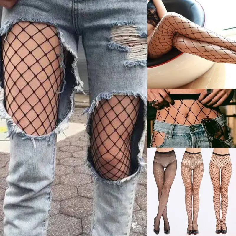 

Ladies Sexy Big Mesh Pantyhose Net Fishnet Nylon Tights Long Foot Seam Pantyhose Underwear Over Knee Socks