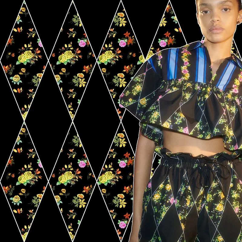 

DIY Clothing Sewing Handmade Fabric 100% Polyester MS Brand Flower Gradient Digital Printing New Dress Skirt Fabric Per Yard