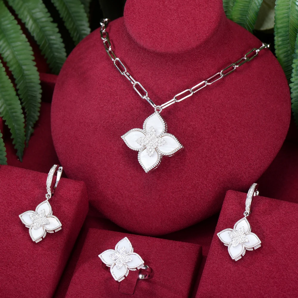 

Brand Luxury Trendy Flowers Pendant jewelry Set Saudi Arabic Dubai Ring aretes de mujer modernos High Quality 2021 aristocats
