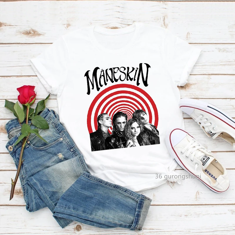 

2021 New Måneskin Damiano David Maneskin T Shirts Graphic Print T-Shirt Women Clothing Female Clothes Harajuku Streetwear Casual