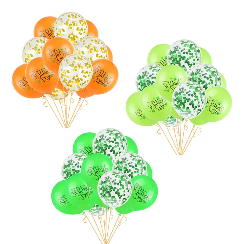 15pcs Green Confetti Balloons Happy St Patricks Day Decoration Clovers Latex Balloons Irish Shamrock Party Supplies