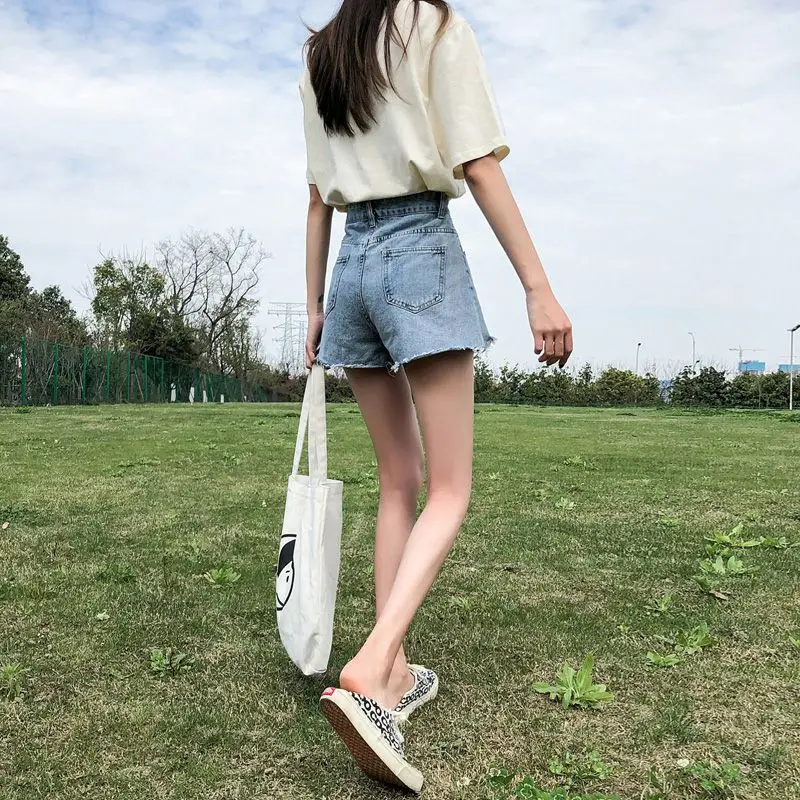 

Summer Thin High Waist Women Denim Shorts Section Wide Leg Rough Zipper Loose Jean Shorts For Lady Girl Female
