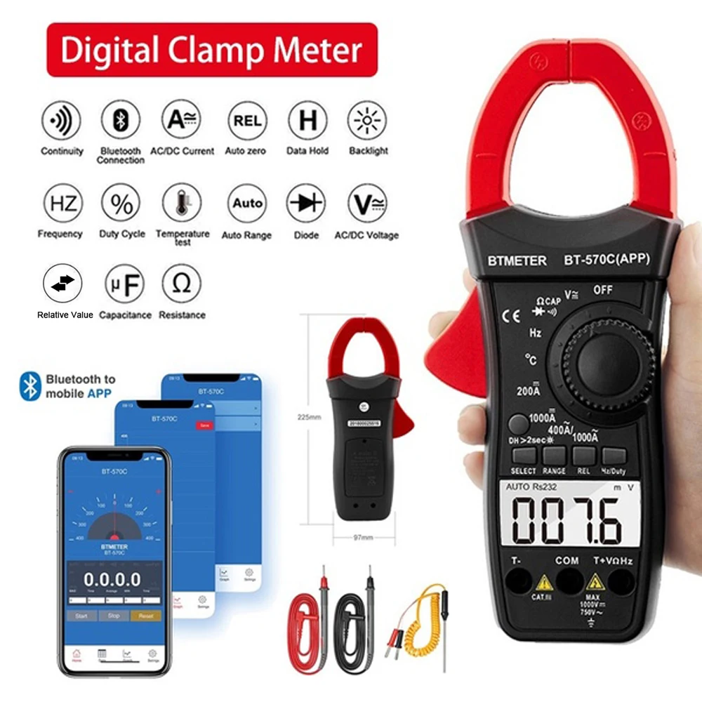 Цифровой мультиметр BTMETER с зажимами 4000 отсчетов автоматический тестер Ом для