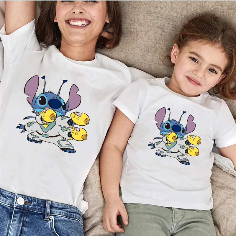 

New Summer Women's Fashion Printing Casual Short-sleeved Anime T-shirt Loose Retro Mother and Daughter Parent-child Wear