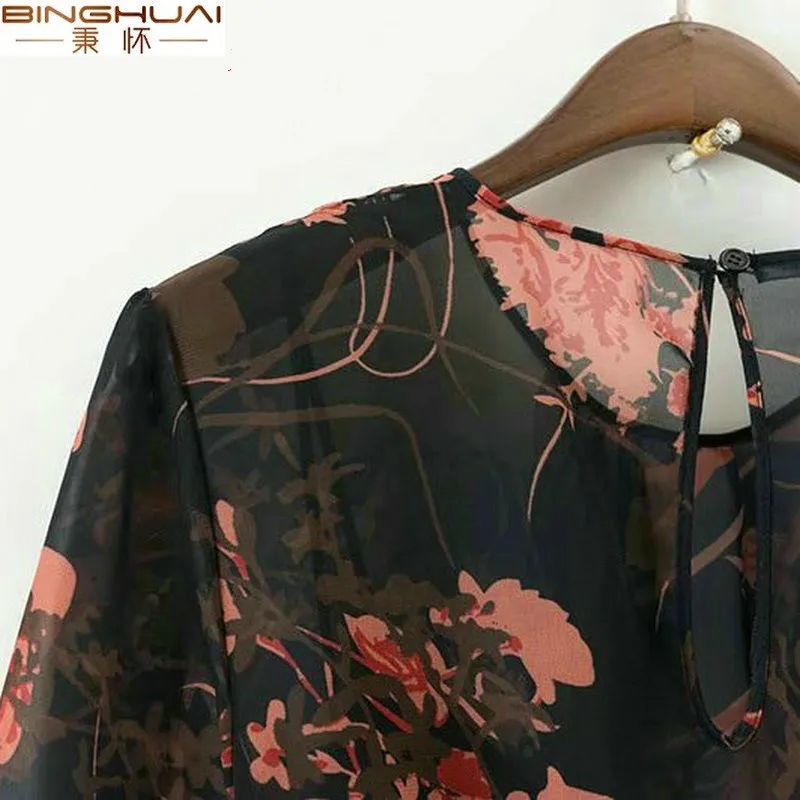 Женское шифоновое платье миди с цветочным принтом и поясом на резинке|Женские