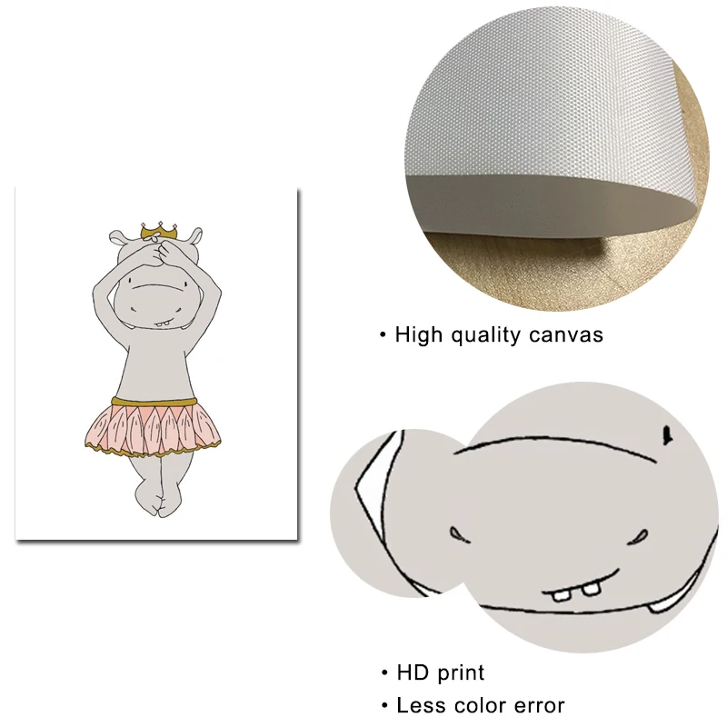 Детская Настенная картина в стиле бегемота принцессы балерина холст милые
