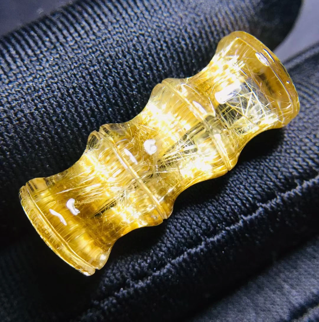 

Genuine Natural Gold Rutilated Quartz Bamboo Carved Pendant 29.3*12*11mm Crystal Wealthys Necklace Jewelry AAAAAA
