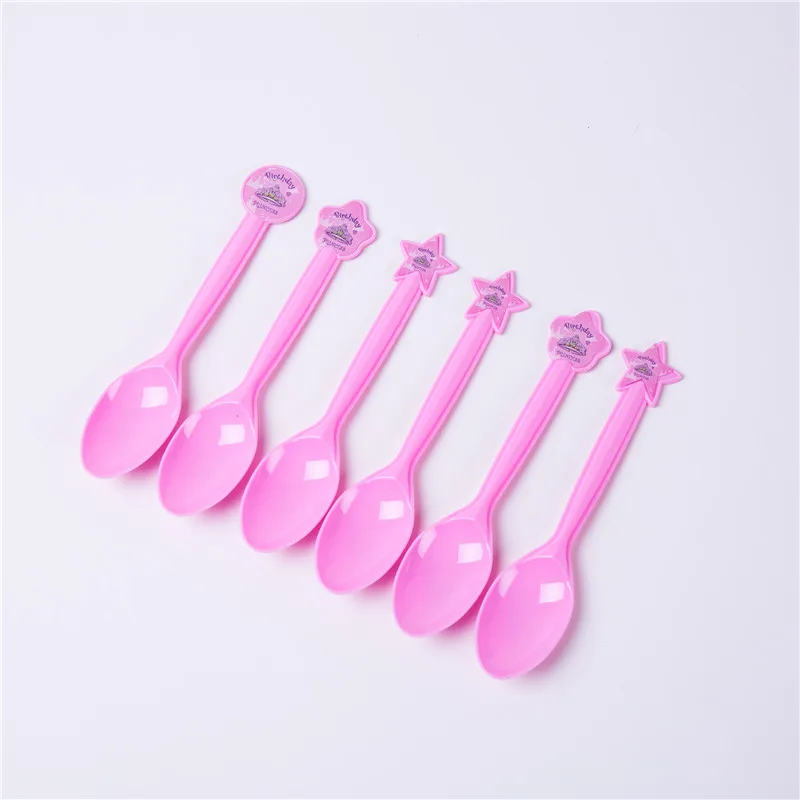 Spoon-6pcs Вечерние одноразовые столовые приборы принцессы с сверкающей короной, бумажные стаканчики, салфетки, баннеры, скатерти, семейные вечерние принадлежности - Цвет: Spoon-6pcs