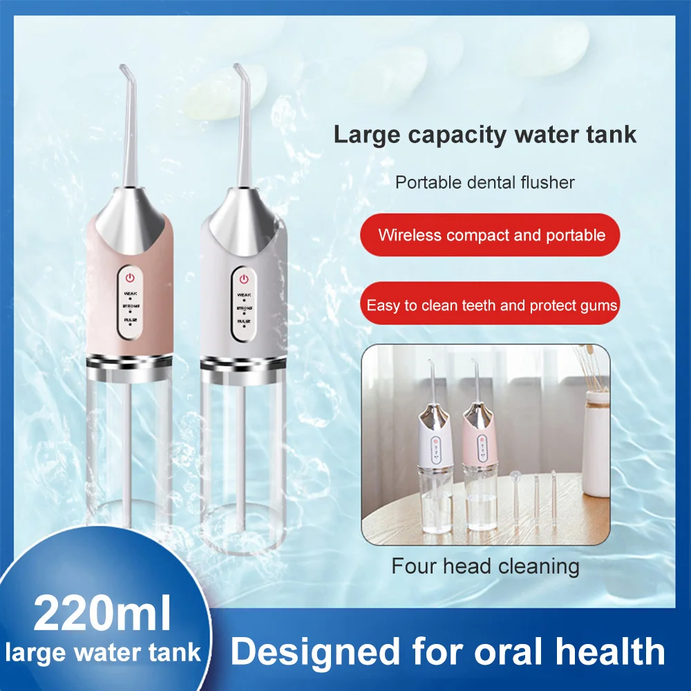 

Oral Irrigator Teeth Whitening Teeth Dental Irrigator Cleaner Water Flosser 220ML Water Tank Flossing Cordless USB 6 Nozzles