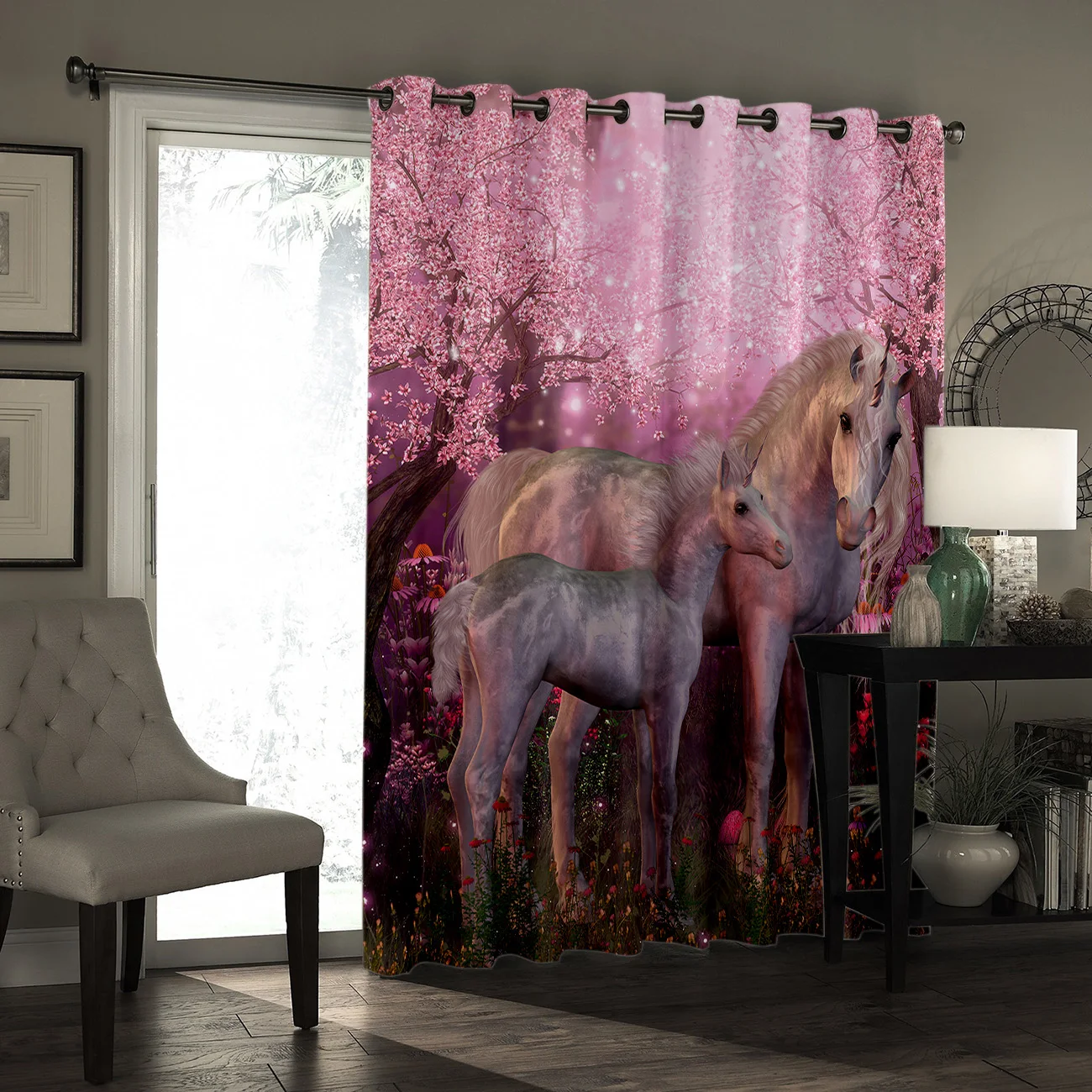 Розовые занавески в виде единорога с животными гостиной декоративные комнатные
