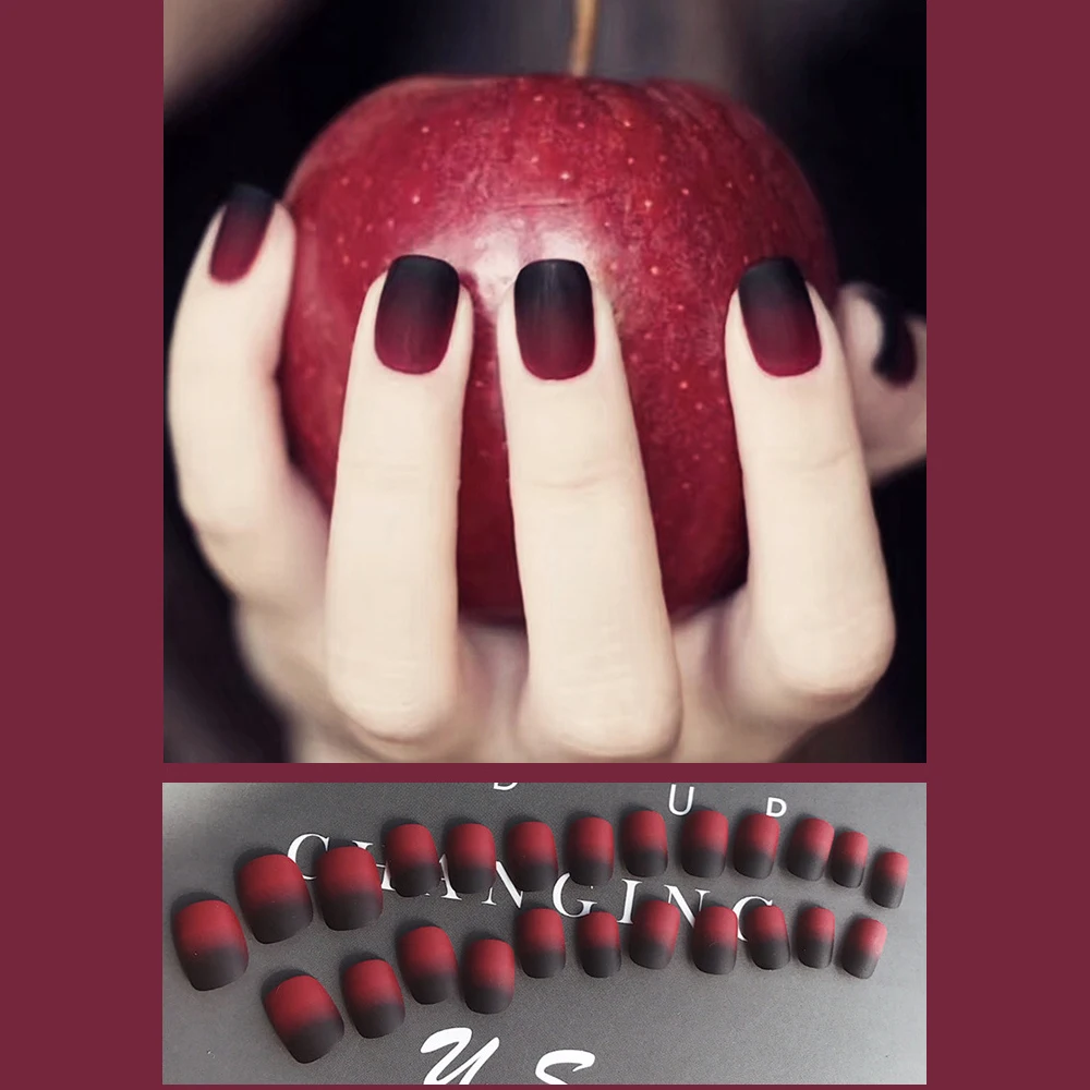 24 шт. красные матовые блестящие розовые накладные ногти 2020 дизайн короткие