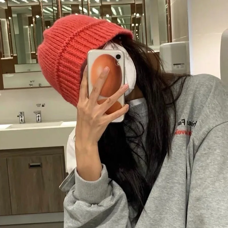 Панама женская вязаная однотонная зимняя ветрозащитная уличная одежда в стиле