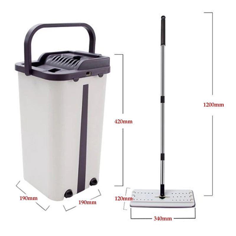 

1Set Flat Squeeze Mop and Bucket Hand Free Wringing Floor Cleaning Mop 360 Roatation Automatic Spin Mop Pads Wet or Dry Usage
