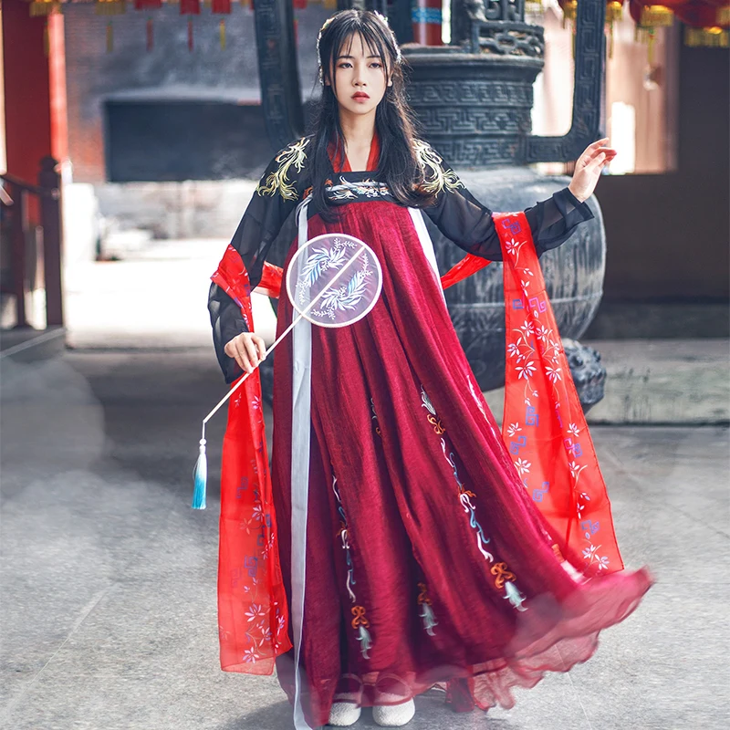 

Chinese Style Traditional Dress Women Han/Tang/Song Dynasty Ancient Clothing Folk Dance Performance Clothing Red Hanfu DQL1637